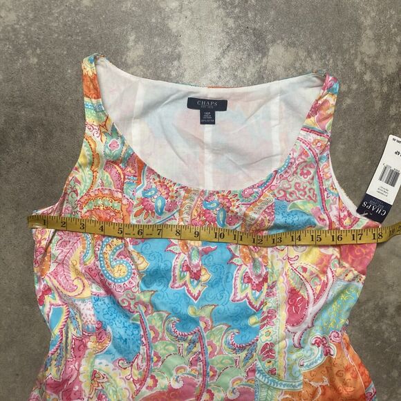 Chaps Dress Womens 14 P Paisley Sleeveless Fit Flare Scoopneck Colorful - Picture 2 of 10